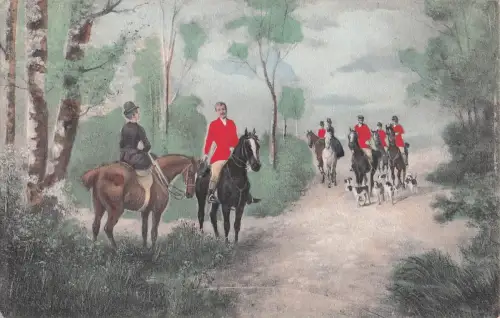 Das Bild zeigt eine Szene, die dem traditionellen Jagdreiten oder einer Hubertusjagd -798926