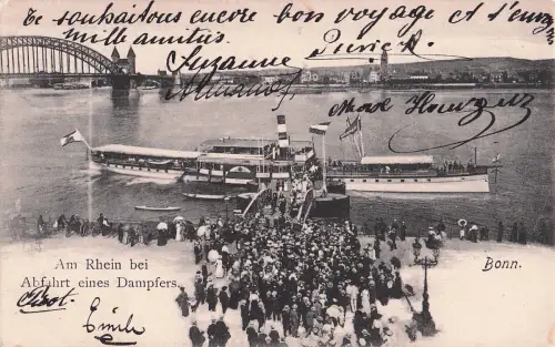 Am Rhein bei Abfahrt eines Dampfers. -798916