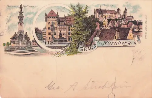 Lithographie Nürnberg, Der neue Kunstbrunnen, Die Burg -798936