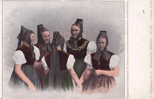 Badische Volkstrachten, Schwarzwälderinnen aus Kirchzarten -799026