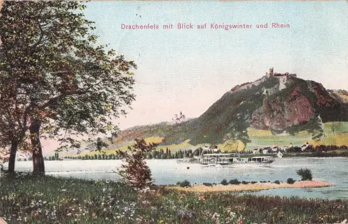 Drachenfels mit Blick auf Königswinter und Rhein -798984