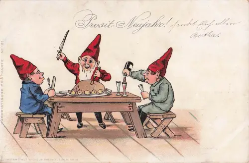 Postkarte Neujahrsgrüße Neujahrswichtel -799030