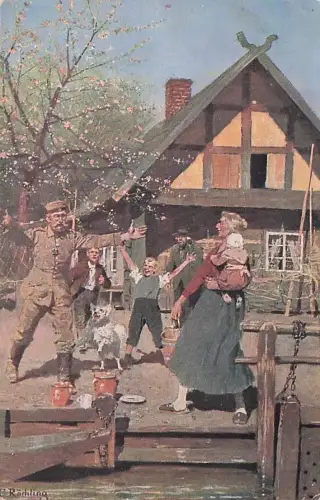 Künstler-AK sign. E. Röchling: Soldat bei seiner Familie -796096