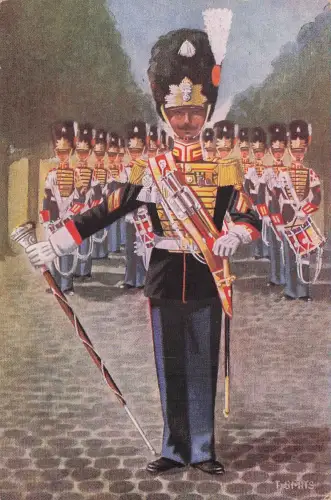 Künstler-Ansichtskarte Garderegiment Grenadiers, Ceremoniele tenue Tamboer-majoor en drumband -798380