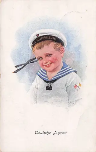 Ak Deutsche Jugend Kind mit Mütze S.M.S. Hindenburg 1917 -794918