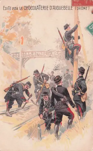 Werbekarte der Schokoladenfabrik Aiguebelle: Soldaten sabotieren die Eisenbahn -798006