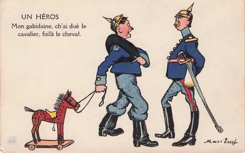 Künstler Ak Deutscher Soldat mit Schaukelpferd -795466