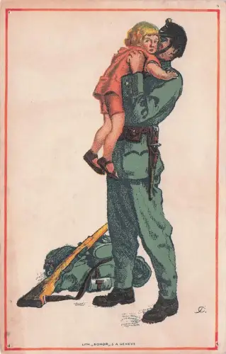 Künstler Ansichtskarte / Postkarte Schweizerische Nationalspende für unsere Soldaten, Soldat mit Kind -798396