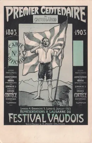 AK Schweiz, Premier Centenaire du Canton de Vaud 1903, Festival Vaudois, Junge mit Flagge auf einem Felsen stehend -798038