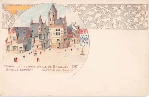 Lithographie Bruxelles, Exposition Internationale 1897, Quartier du Vieux Bruxelles-Bruxelles Kermesse -799266