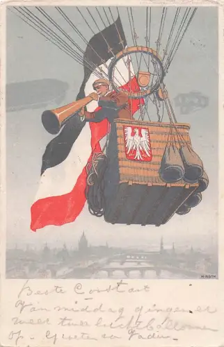 Künstler-AK Frankfurt am Main, Internationale Luftschiffahrt Ausstellung 1909, Ballon mit Deutscher Fahne, -799726