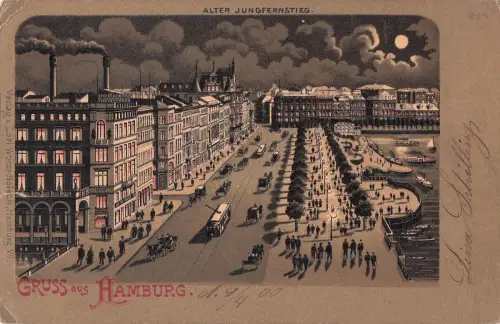 AK, Litographie, Gruß aus Hamburg - alter Jungfernstieg, 1900 -799668