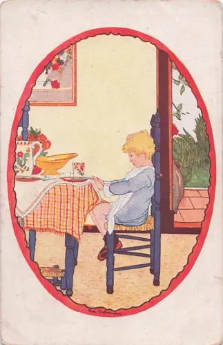 Künstler Ak Cramer, Rie, Gijsje, Junge am Esstisch -799758