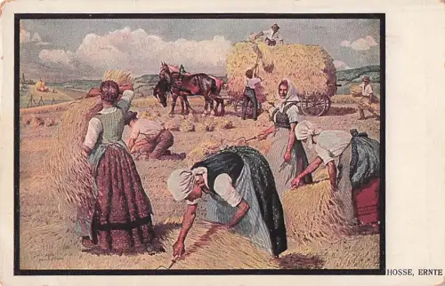 Ansichtskarte Bauern mit einem Pferdewagen bei der Ernte -799752