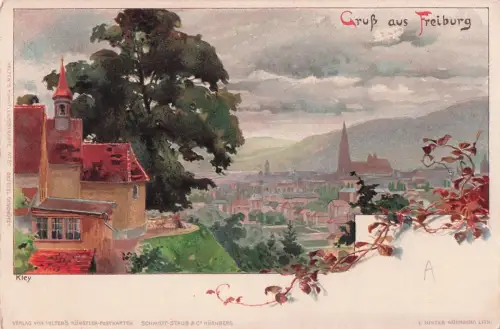 Künstler-AK Heinrich Kley: Freiburg / Breisgau, Gesamtansicht -799604