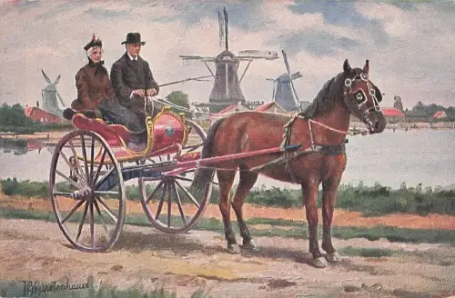 Künstler Ak Gerstenhauer, Johann Georg, Paar in einer Kutsche, Niederlande -799742