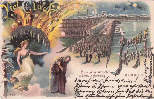 Neujahr 1899, ätherische Frau, Fantasie, alte Frau, Seifenblasen, Hamburg, Deutschland -799676