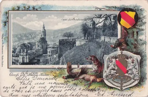 Gruss aus Baden-Baden Präge-AK 1901 Litho Wappen Baden-Württemberg -799560