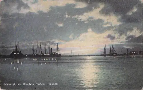 Schiffe im Hafen von Honolulu, Hawaii, ca. 1920er Jahre, Moonlight Island -799770
