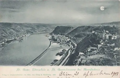 Sankt Goar Rhein Panorama und Ruine Rheinfels bei Mondschein -799872
