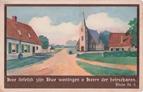 Ak Dorfansicht, Kirche, Bibelzitat, Hoe lifelijk zijn uwe woningen o heere... Psalm 84:2 -799848