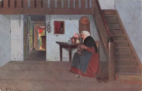 Künstler-AK sign. Anders Montan: "Großmutter auf der Diele" -799842