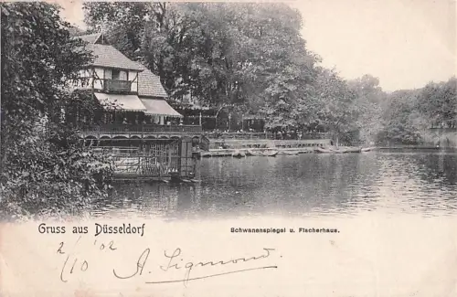 Gruss aus Düsseldorf Schwanenspiegel u. Fischerhaus. -799866