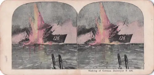 Antike Stereoskopkarte: Versenkung des deutschen Zerstörers S 126 -799890