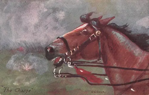 Künstler-Ansichtskarte The Charge, Gehetztes Pferd mit geweiteten Augen -799892