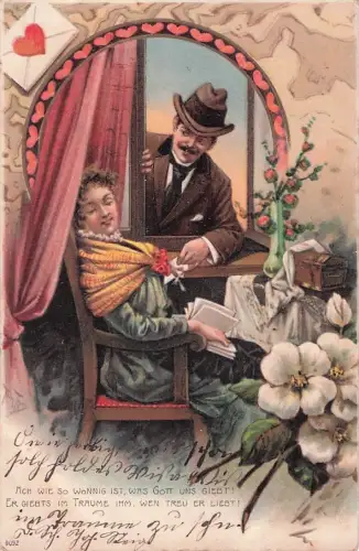 Künstler-AK Ach wie so wonnig ist, was Gott uns giebt! Er giebt im Traume ihm, wen treu er liebt!, Liebespaar -799916