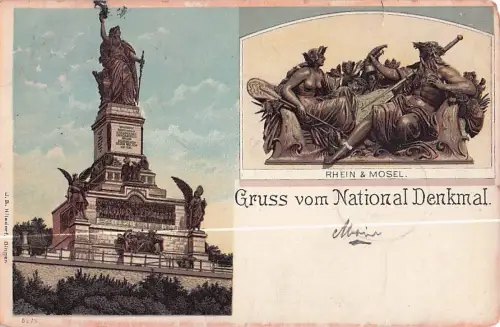 Ansichtskarte Niederwalddenkmal, Allegorische Figuren Rhein und Mosel -800058
