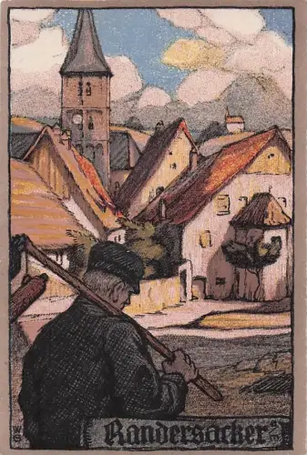 Steindruck-AK Randersacker a/M, Teilansicht mit Kirche -800032