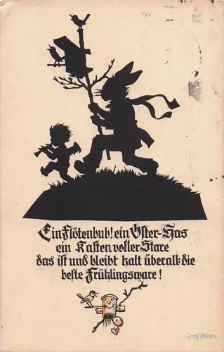 Scherenschnitt-AK Georg Plischke: Ostern Osterhase Engel mit Föte, KASSEL -800102