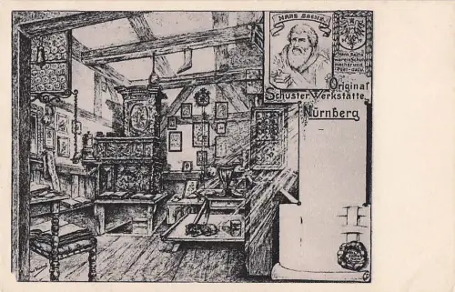 Nuernberg Hans Sachs Original Schuster Werkstaette Wappen sign. -800084