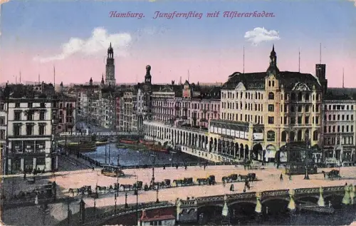 Hamburg. Jungfernstieg mit Affterarkaden. -800134