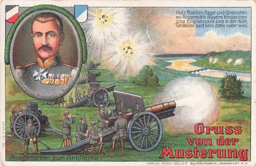 AK Gruss von der Musterung Artillerie Kronprinz Rupprecht v. Bayern WK1 -800070