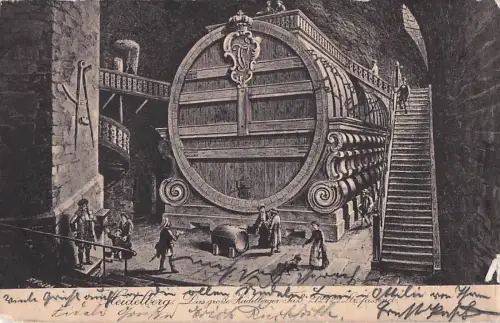 Künstler-AK Heidelberg, das grosse Heidelberger Fass mit 212422 Ltr. Fassungsermögen -800172