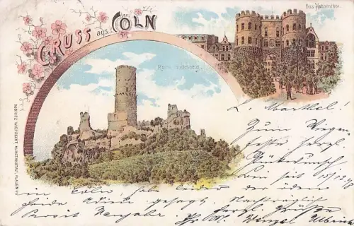 Lithographie Köln, Ruine Godesberg, Hahnentor -800194