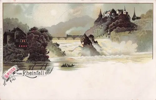 Lithographie, die den Rheinfall bei Schaffhausen in der Schweiz -800196