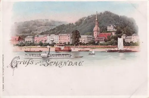 Verlag Hagelberg W. Nr. 36905 Schandau Seitenraddampfer Litho -800242