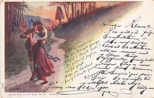 Künstler-AK E. Döcker: Junges tanzendes Paar in Tracht -800328