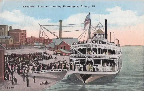 Dampfschiff-Postkarte aus den frühen 1910er Jahren – Passagiere legen mit einem Dampfschiff in Quincy, Illinois an -800238