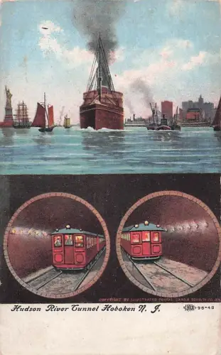 Postkarte: New Yorker Hafen mit Schiffen und Eisenbahnröhren -800278