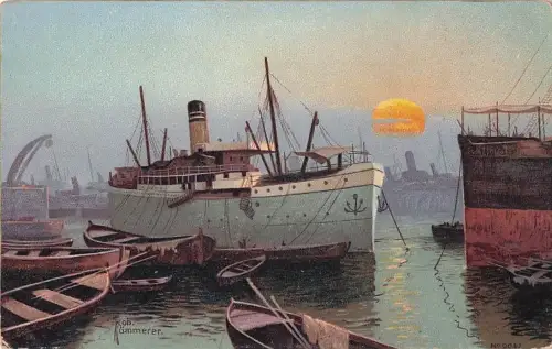 Künstler-AK Robert Kämmerer: Hamburg, Hafen bei Nacht, Dampfer -800312