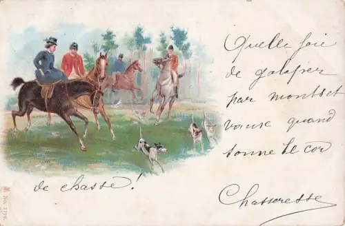 Eine Jagdgesellschaft zu Pferd mit Hunden -800352