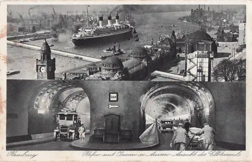 AK* Hamburg - Hafen mit Innen-u.Aussenansicht d. Elbtunnels -800294