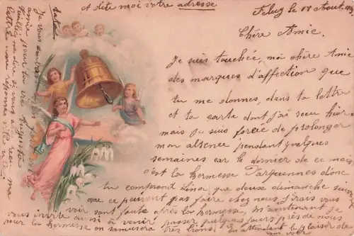 Lithographie Weihnachtsengel mit Glocke -800334