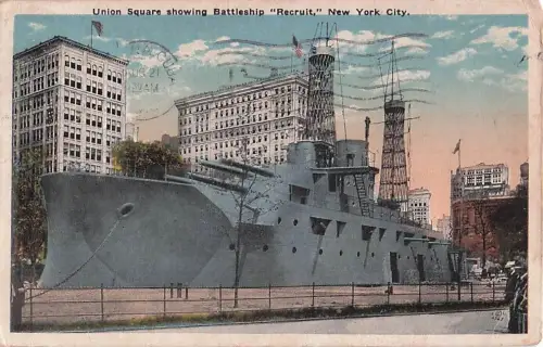 Schlachtschiff RECRUIT, Union Square, New York City 1917–1920 Postkarte -800316