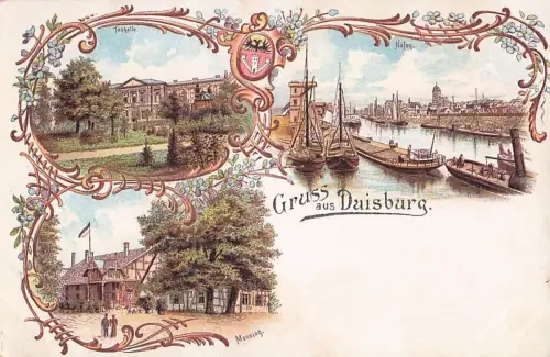 Wappen Litho Duisburg im Ruhrgebiet, Tonhalle, Hafen, Monning -800300