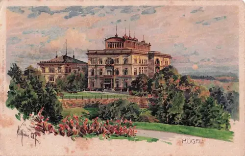 Mondschein-Künstler-AK Hügel, Blick auf ein herrschaftliches Gebäude -800460